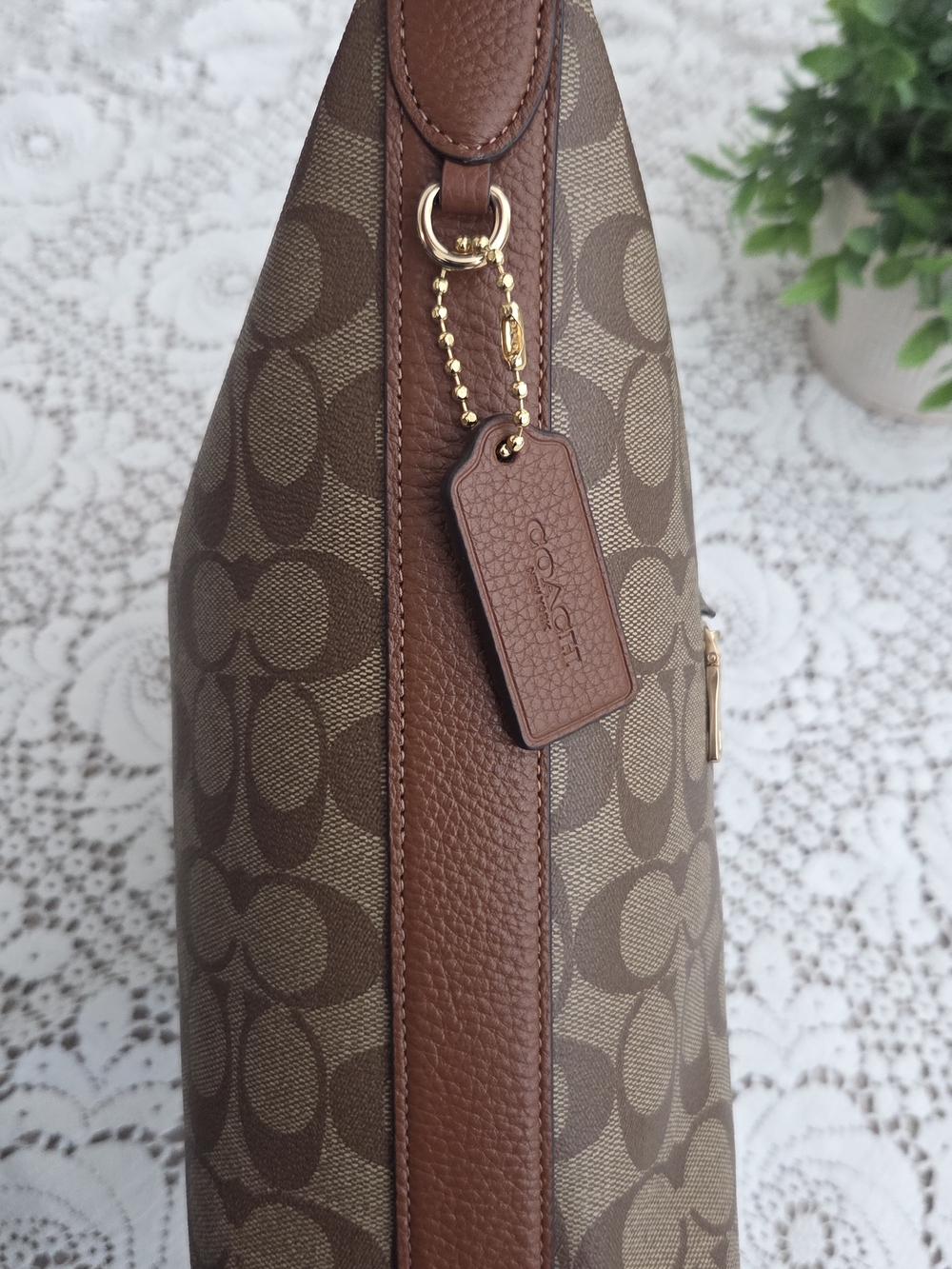 Coach Val Duffle Brown Signature Canvas Leather Crossbody Bag- C2819 - Picture 3 of 8